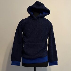 Lands’ End Cozy Navy Sherpa Hoodie with Royal Blue Accents Size: L Brand New